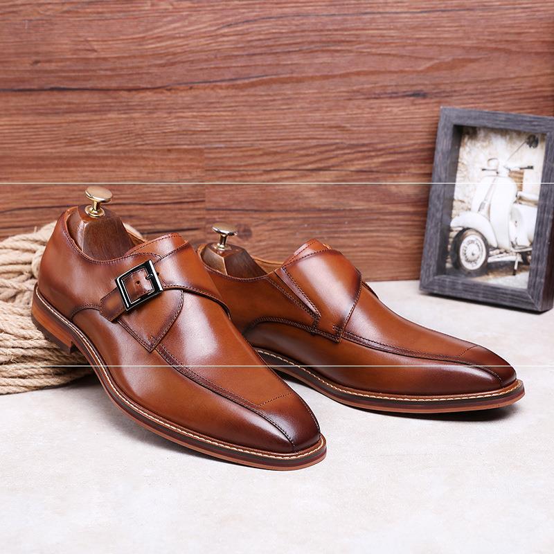 Formal Men's Square Toe Shoes British Monk Shoes