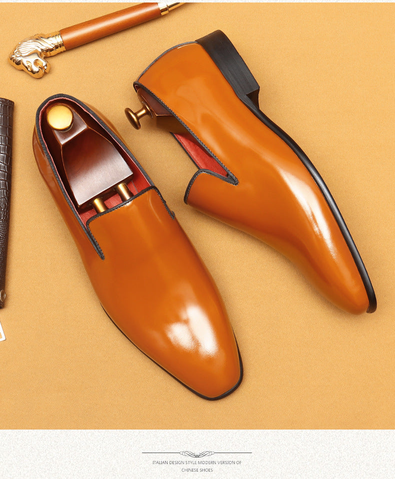 British Business Casual Leather Shoes Men's Patent Leather Glossy Formal Wear