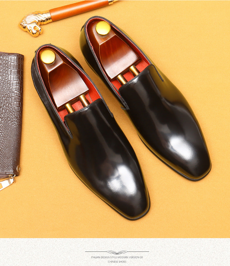 British Business Casual Leather Shoes Men's Patent Leather Glossy Formal Wear