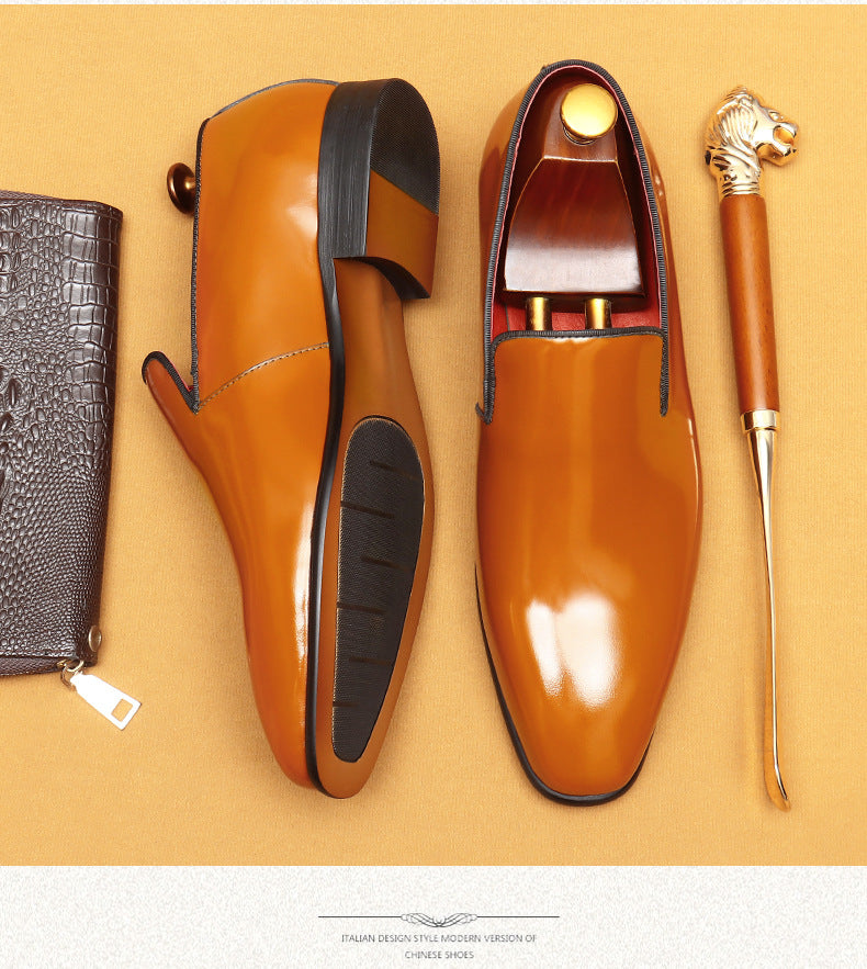 British Business Casual Leather Shoes Men's Patent Leather Glossy Formal Wear