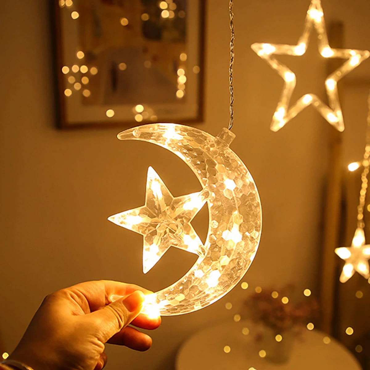 Star Moon Led Curtain Garland String Light EID Mubarak Ramadan Decorations for Home 2024 Islam Muslim Event Party Supplies Decor