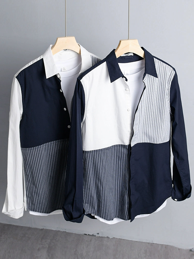 Fashion Long Sleeve Japanese Comfort and Casual Color Matching Cotton Shirt
