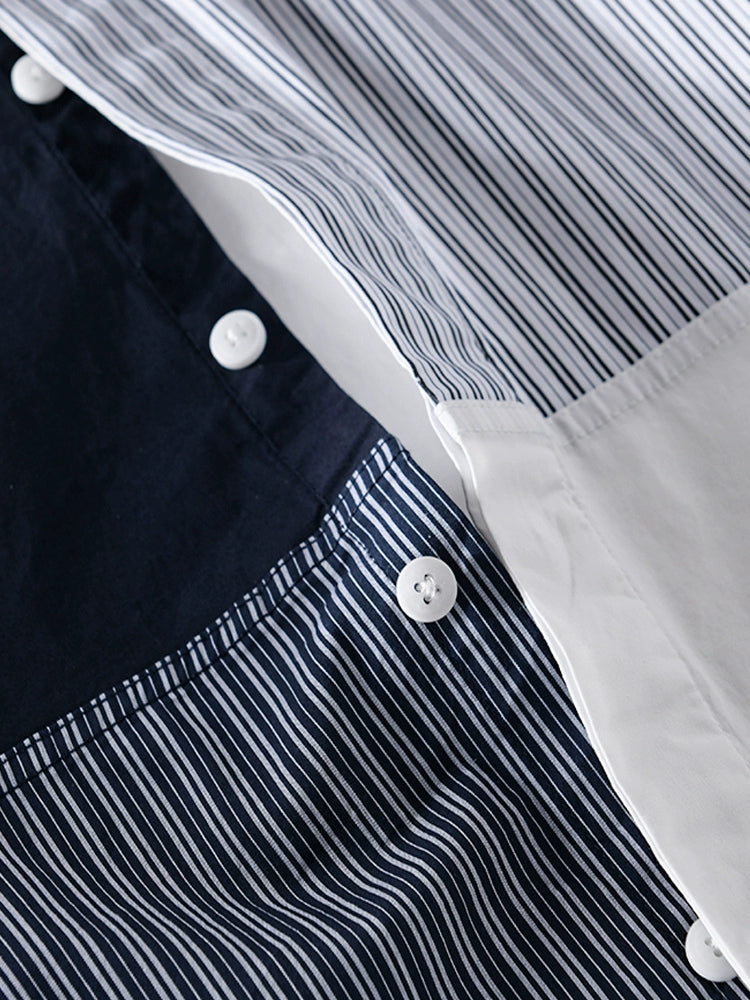 Fashion Long Sleeve Japanese Comfort and Casual Color Matching Cotton Shirt