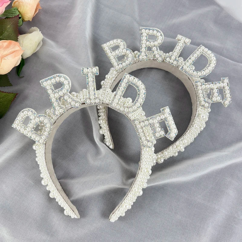 Bride Pearl Headband Crown Wedding Bridal Shower Decoration Bachelorette Hen Party Supplies Bride to be High Quality Hairbands