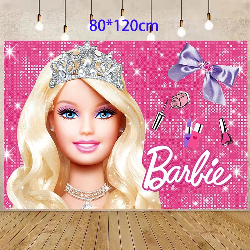 Pink Girl Barbiee Birthday Decoration  Party Supplies Balloon Banner Backdrop Tableware Cake Topper Baby Shower