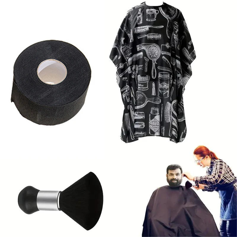 2/3pcs set Barber wrap set Waterproof Hair Cutting Cape with Neck Duster Professional Barber Salon Hairdressing Gown Brush Set
