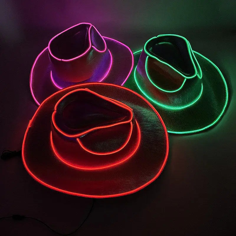 Bride Cowgirl Hat Glowing Light Bar Cap Bachelorette Party Supplies Wireless Disco Luminous Led Flashing Neon Western Cowboy Hat