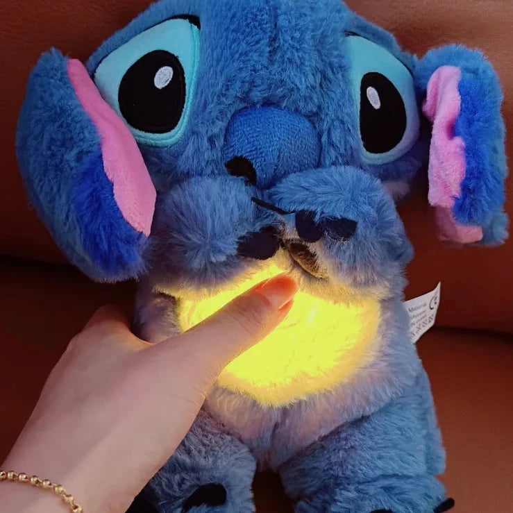 Kawaii Stitch Plush Doll Baby Sleeping Companion Sound Soothing Musical Kawaii With Air Bag and Light Doll Breathing Toys Gifts