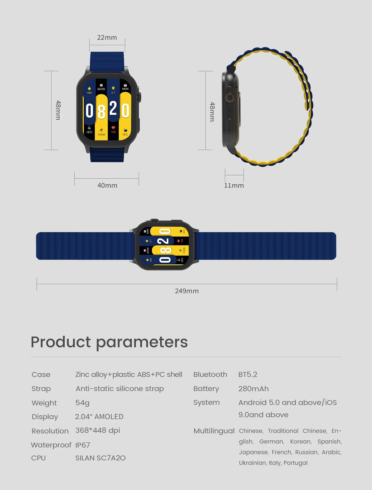 Xiaomi Heyplus s8 watch global edition smartwatch (global edition) Sport Waterproof Smart Watch 2.04"Colorful Large Screen