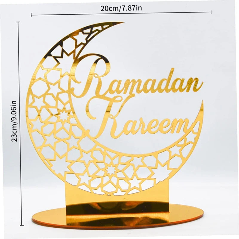 Eid Mubarak Acrylic Ornament Ramadan Desktop Gold and Silver Star Moon Hollow Out Decoration Islamic Muslim Party Decor Supplies