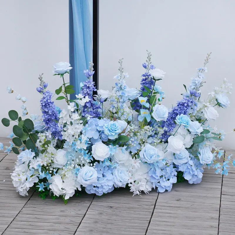Romantic Blue Wedding Backdrop Arch Decor Rose Babybreath Floral Arrangement Stage Floor Row Curtain Flower Event Supplies A8799