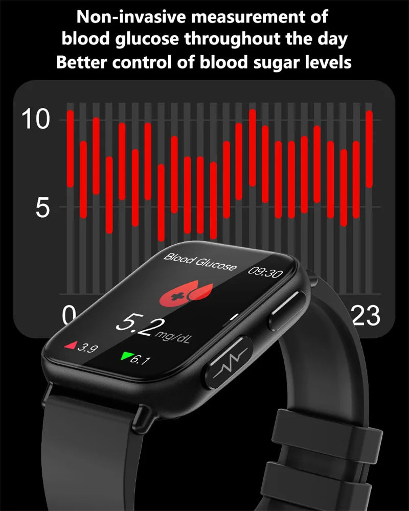 2024 New Blood Sugar Smartwatch Men 1.91 inch 365*400 HD Screen ECG+PPG Smart Watch Monitoring Non-invasive Blood Glucose Watch