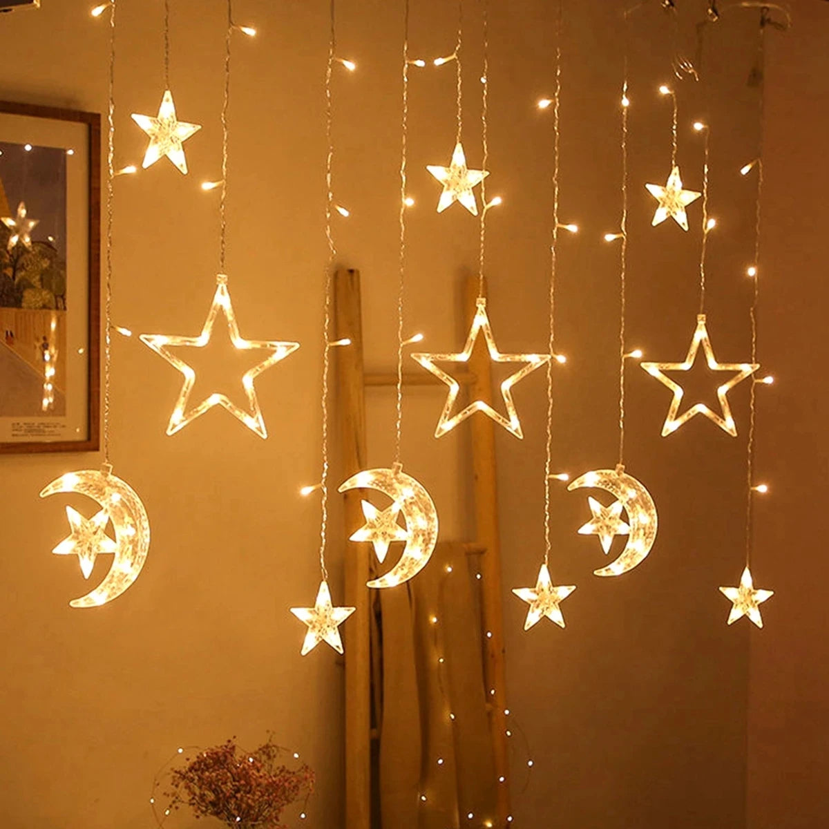 Star Moon Led Curtain Garland String Light EID Mubarak Ramadan Decorations for Home 2024 Islam Muslim Event Party Supplies Decor