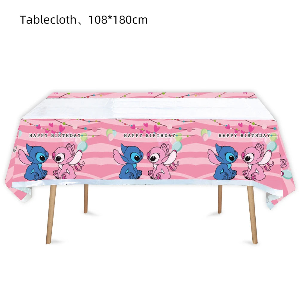 20People Lilo Stitch Birthday Decorations Disposable Tableware Set Paper Plates Banner Tablecloth Balloon Kids Party Supplies