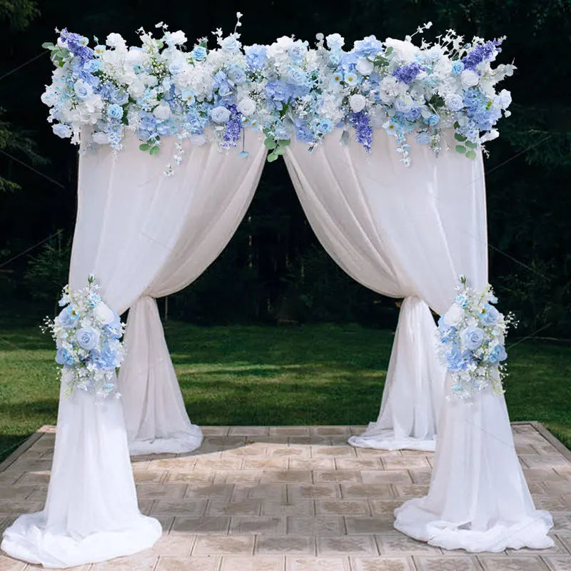 Romantic Blue Wedding Backdrop Arch Decor Rose Babybreath Floral Arrangement Stage Floor Row Curtain Flower Event Supplies A8799