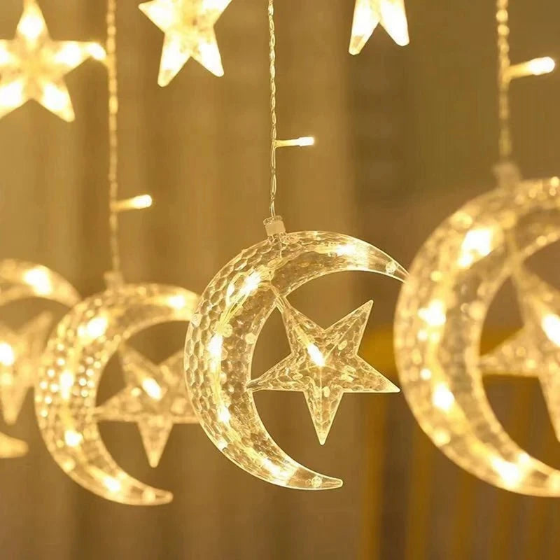 Star Moon Led Curtain Garland String Light EID Mubarak Ramadan Decorations for Home 2024 Islam Muslim Event Party Supplies Decor