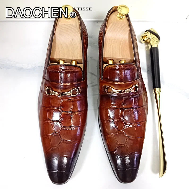 LUXURY BRAND MEN LEATHER SHOES BROWN BLACK CASUAL DRESS SHOES MAN SLIP ON MENS SHOES WEDDING OFFICE HORSEBIT LOAFERS MEN