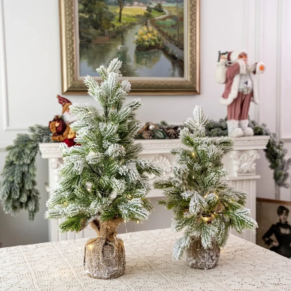 Artificial Mini Snow Flocked Christmas Tree  Xmas Pine Trees With Led Light Christmas Home Party Supplies New Year gifts