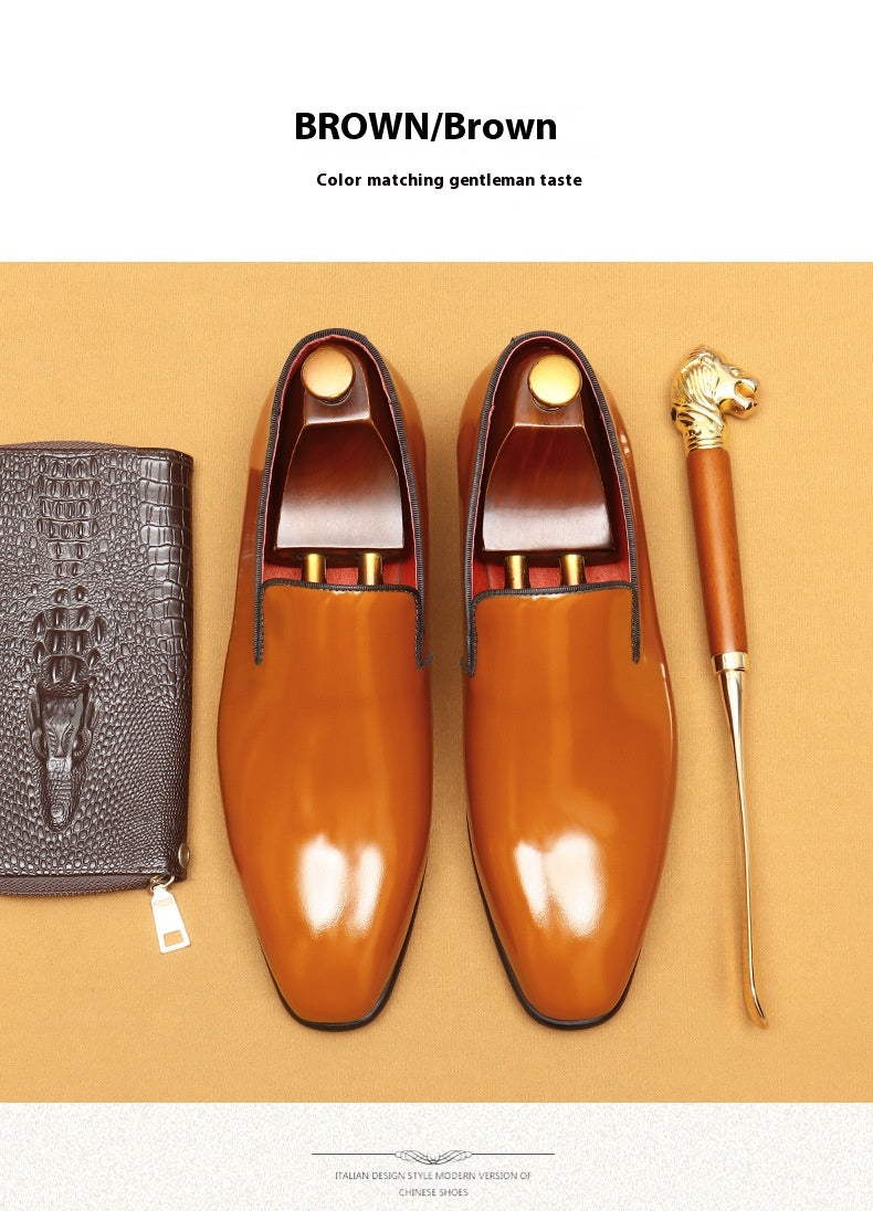 British Business Casual Leather Shoes Men's Patent Leather Glossy Formal Wear