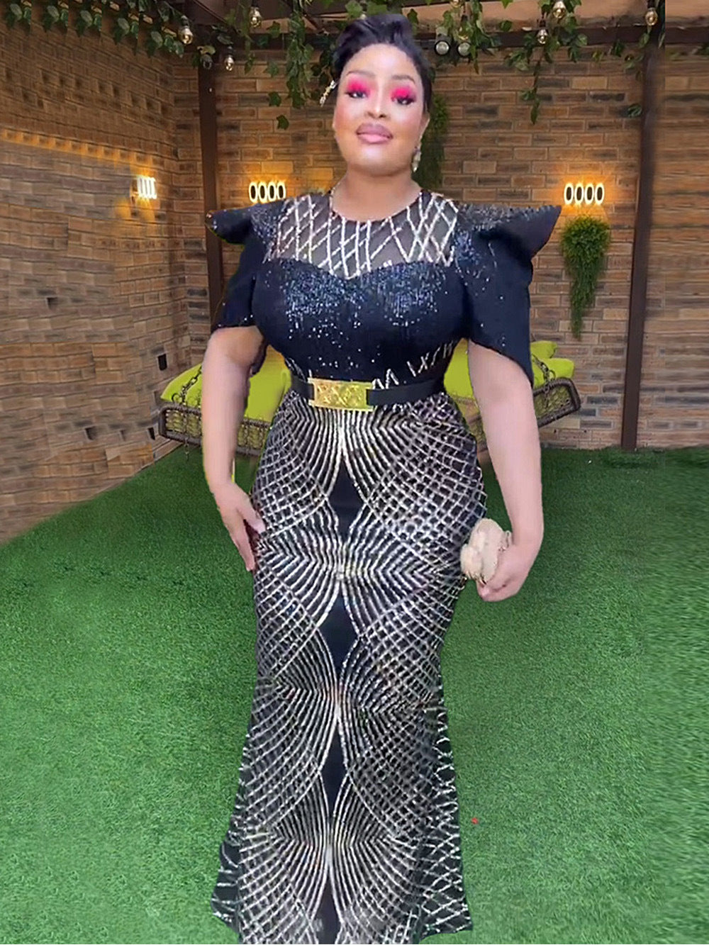 Sequined Christmas Women's Clothing Plus Size Dress