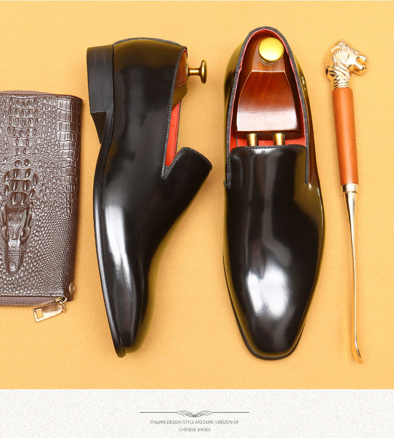 British Business Casual Leather Shoes Men's Patent Leather Glossy Formal Wear
