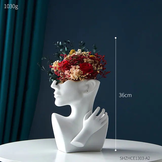 Nordic Ceramics Vase Abstract Half Face Flower Pot.