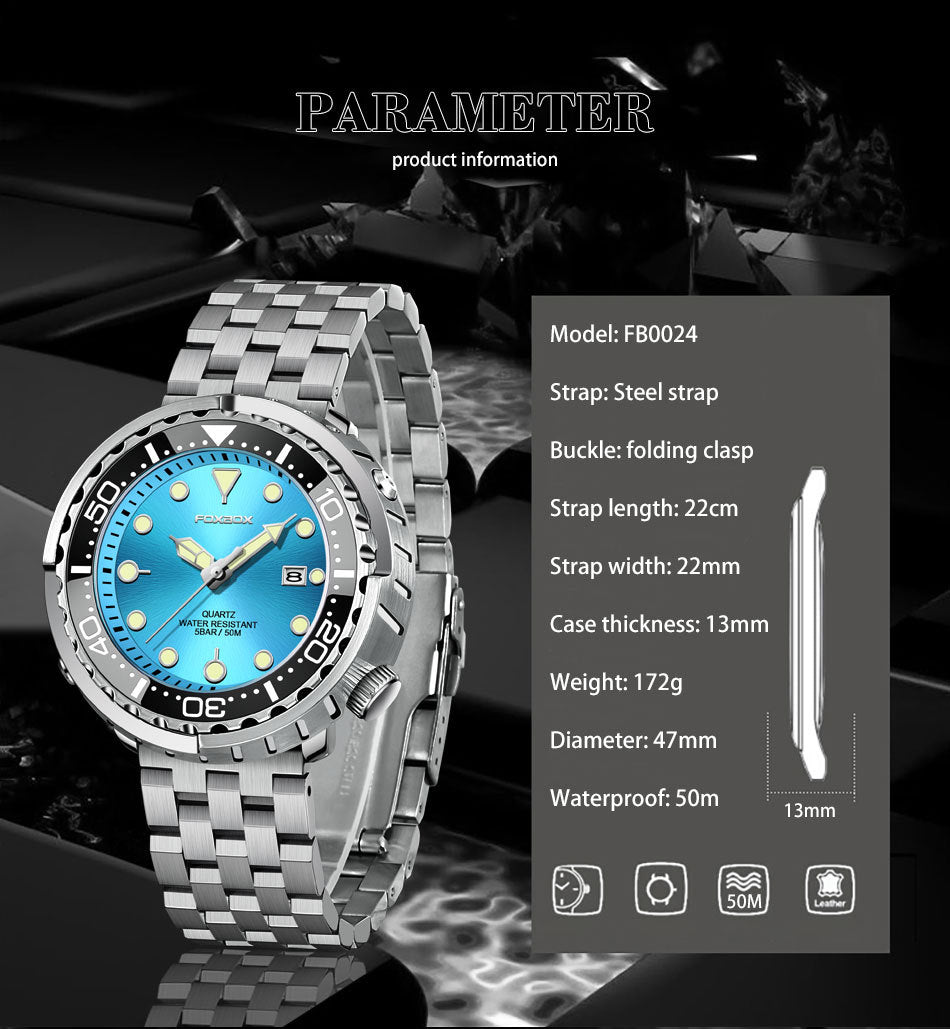 Men's Quartz Watch Three-pin Calendar Waterproof.