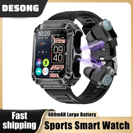 New T93 Smart Watch 3 in 1 TWS Earphones 4GB Large Memory Bluetooth Call 1.96 HD Screen Local Music Earbuds Sport Men Smartwatch