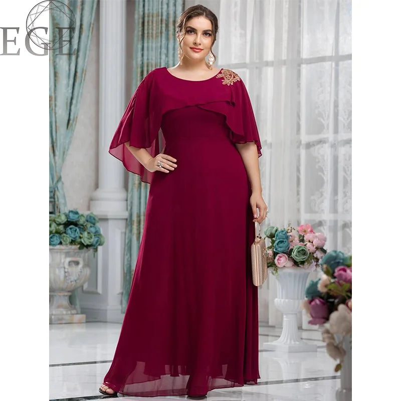 Plus Size Evening Party Prom Long Turkey Dubai Clothing Women's Plus Size Mesh A-Line Sequin Embroidery Evening Dress