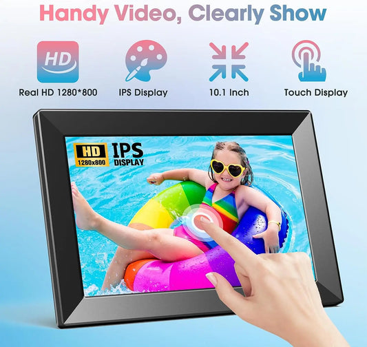 WiFi 10.1 Inch digital picture photo Frame 1280 x 800 IPS Touch Screen 32GB Smart Photo Frame APP Control With Detachable Holder