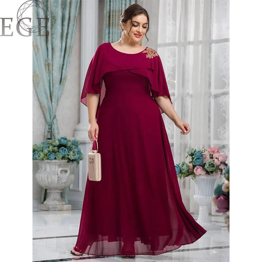 Plus Size Evening Party Prom Long Turkey Dubai Clothing Women's Plus Size Mesh A-Line Sequin Embroidery Evening Dress