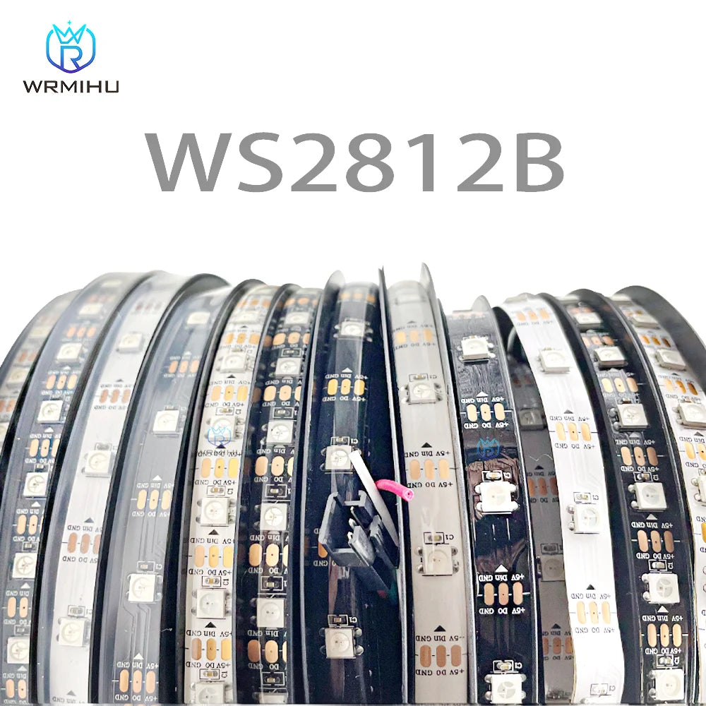 DC5V WS2812B 5m/Roll 30/60/144leds/m Black/White PCB IP30/IP65/IP67 5050RGB Individually Addressable Smart led pixel strip light