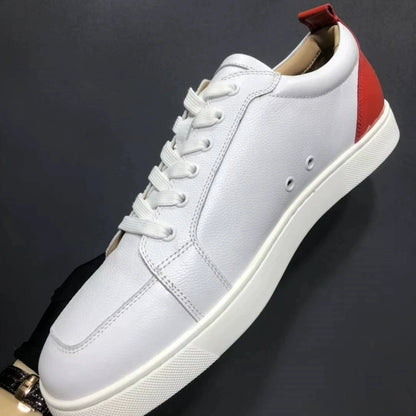 Mens Casual Shoes White Red Color Round Toe Low Top Sneakers Leather Brand Men Lace-Up Flats Shoes Loafers Male Trainers