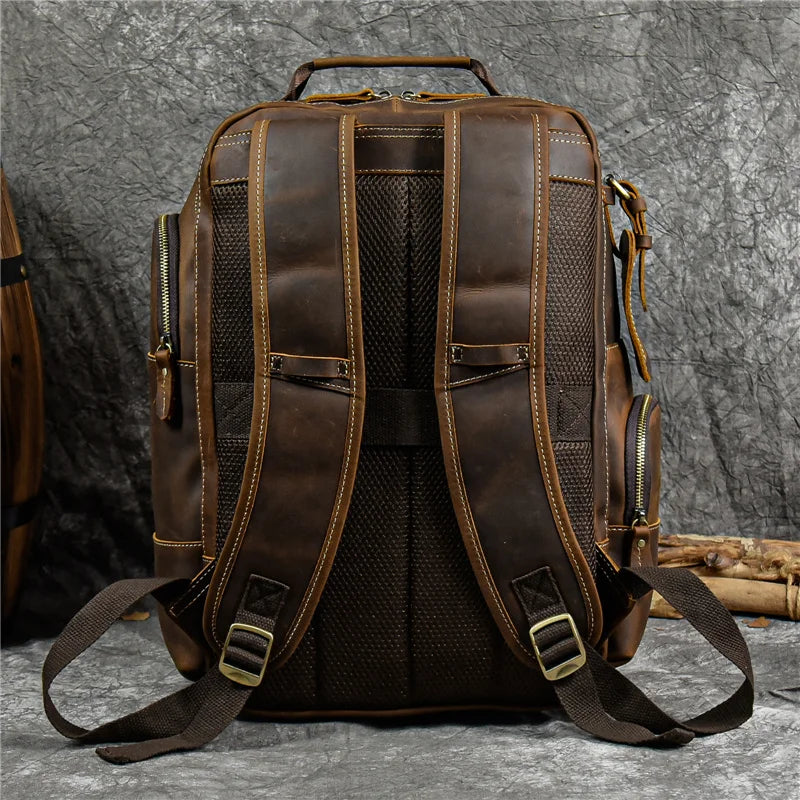 Newsbirds men's leather backpack retro luxury fashion style bagpack travel bag backpack school bag for man leather daypack men