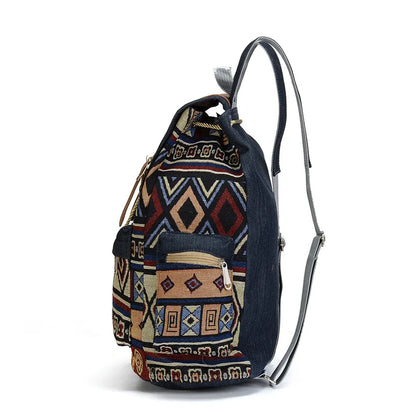 Women Printing National Backpack Canvas School Bags For Teenagers Shoulder Bag Weekend Travel Rucksack Denim Mochilas Femininas