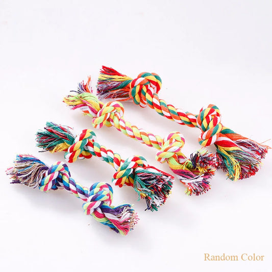 Pet Dog Puppy Double Knot Chew Rope Knot Toys Clean Teeth Durable Braided Bone Rope Pet Molar Toy Pet Supplies Random Color.