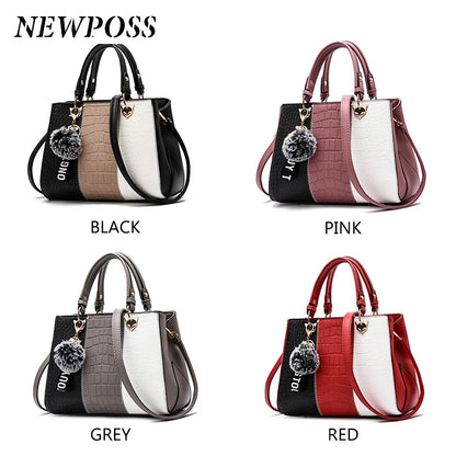 Newposs Women's Handbags Leather Stitching Wild Bags for Women 2022 Casual Tote Ladies Bags Bolsos Fur Women Messenger Bags