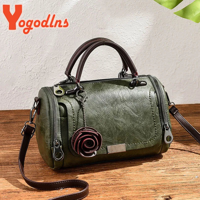 Yogodlns New flowers Pendant Handbag Women's fashion Boston bags single shoulder bag ladies crossbody bag PU messenger bag