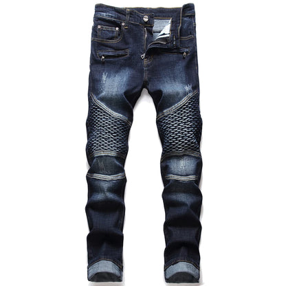 Dropshipping Fashion New Biker Jeans Men's Distressed Stretch Ripped  Hip Hop Slim Fit Holes Punk Denim Cotton Pants