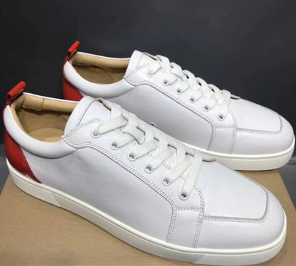 Mens Casual Shoes White Red Color Round Toe Low Top Sneakers Leather Brand Men Lace-Up Flats Shoes Loafers Male Trainers