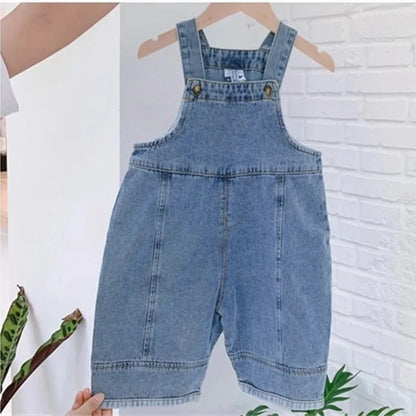 2024 New Children Loose Overalls boys girls casual all-match denim Trousers Autumn Fall Solid Outwear 1-7Y Kids bib pants