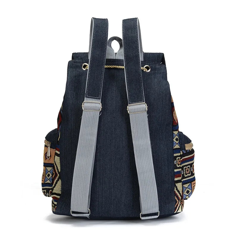 Women Printing National Backpack Canvas School Bags For Teenagers Shoulder Bag Weekend Travel Rucksack Denim Mochilas Femininas