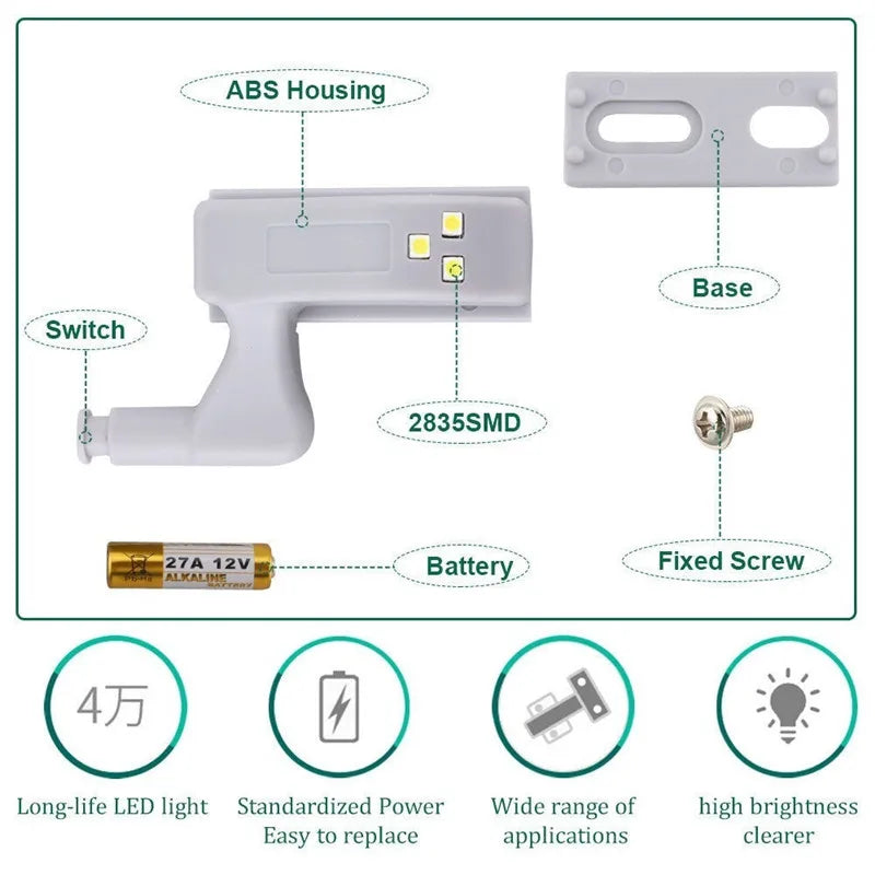 1PC LED Under Cabinet Light with Battery Universal Wardrobe Light Sensor Armario Inner Hinge Lamp For Cupboard Closet Kitchen