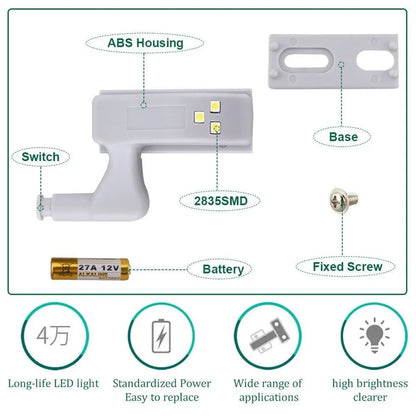 1PC LED Under Cabinet Light with Battery Universal Wardrobe Light Sensor Armario Inner Hinge Lamp For Cupboard Closet Kitchen