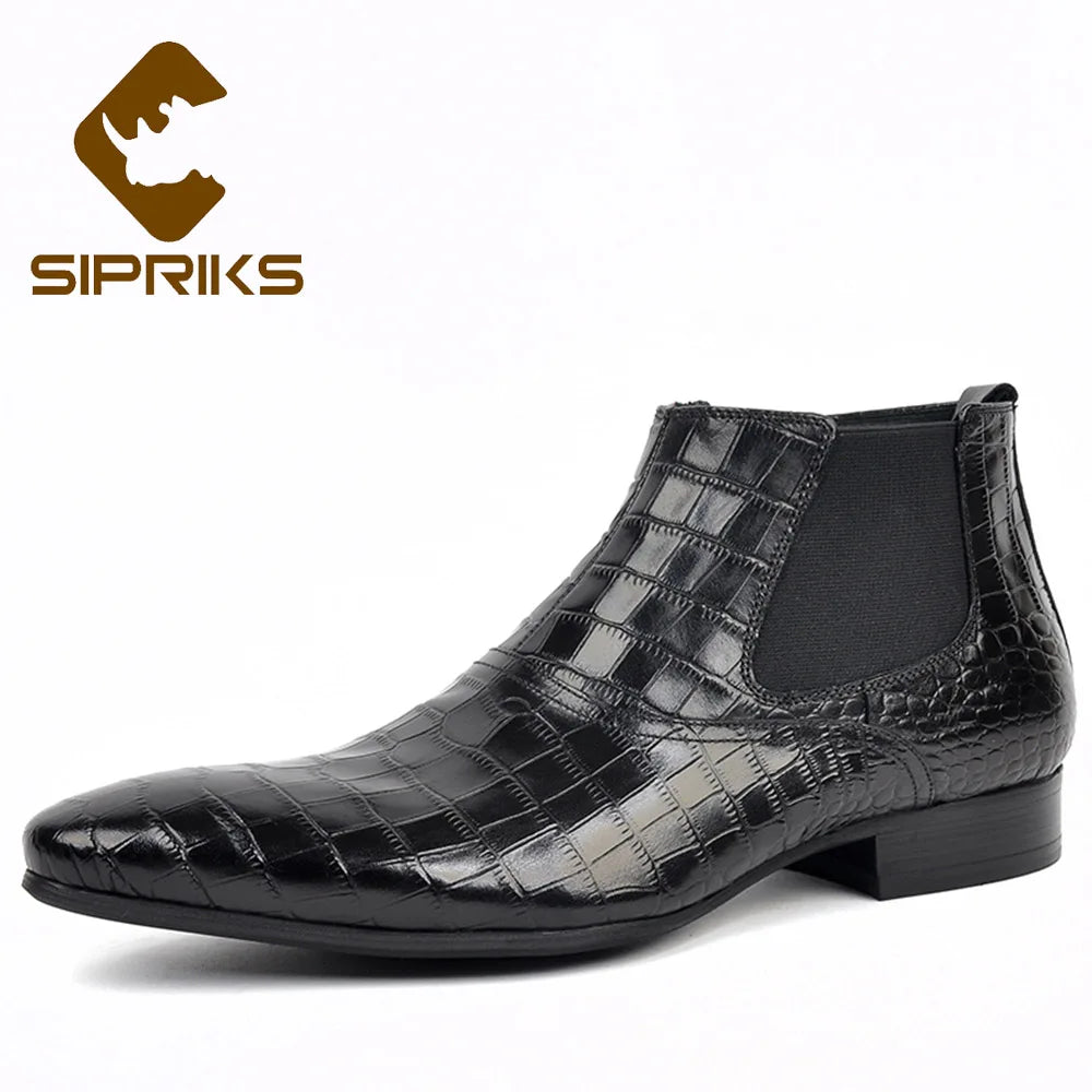 Sipriks Big Size 37 45 Wine Red Chelsea Boots Mens Wine Red Leather Zip Shoes Fashion Printed Crocodile Skin Cowboy Ankle Boot