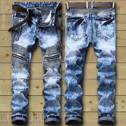 Dropshipping Fashion New Biker Jeans Men's Distressed Stretch Ripped  Hip Hop Slim Fit Holes Punk Denim Cotton Pants