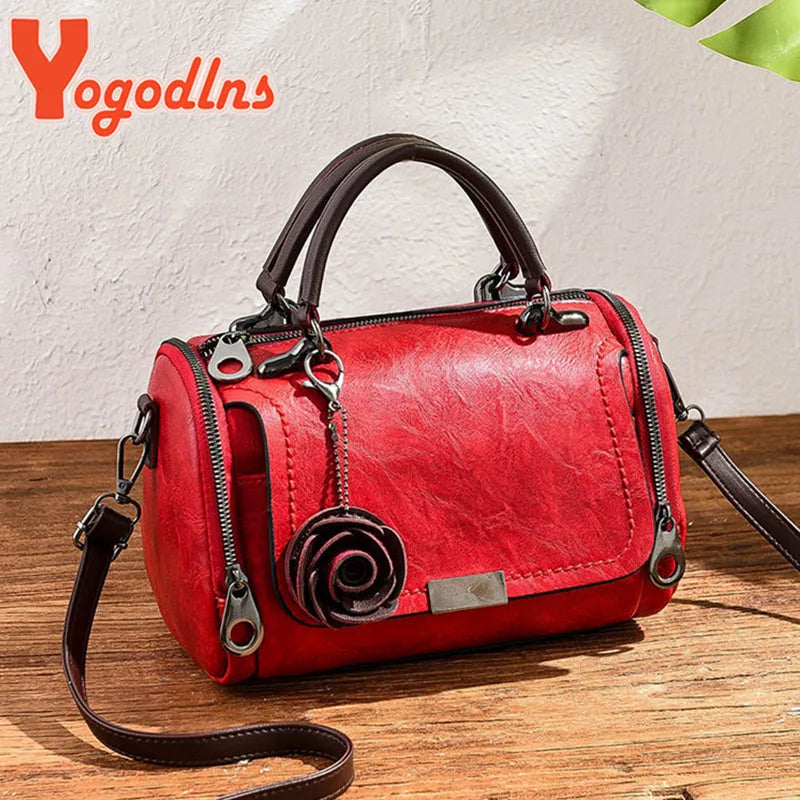 Yogodlns New flowers Pendant Handbag Women's fashion Boston bags single shoulder bag ladies crossbody bag PU messenger bag