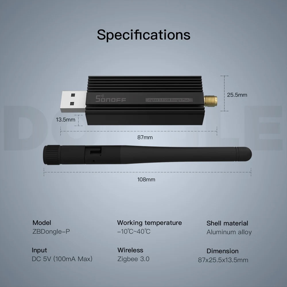 SONOFF ZB Dongle-P Zigbee 3.0 USB Dongle Plus Wireless Zigbee Gateway Analyzer Zigbee2MQTT USB Interface Capture with Antenna