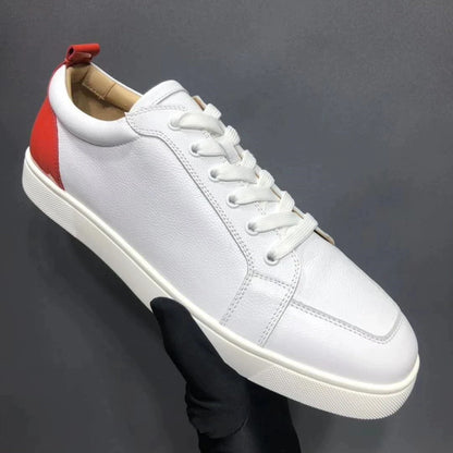 Mens Casual Shoes White Red Color Round Toe Low Top Sneakers Leather Brand Men Lace-Up Flats Shoes Loafers Male Trainers