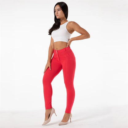 Shascullfites Melody Red Skinny Jeggings Cotton Female Workout Jegging Mid Waist Tights Bum Lift Pants Women's Clothing